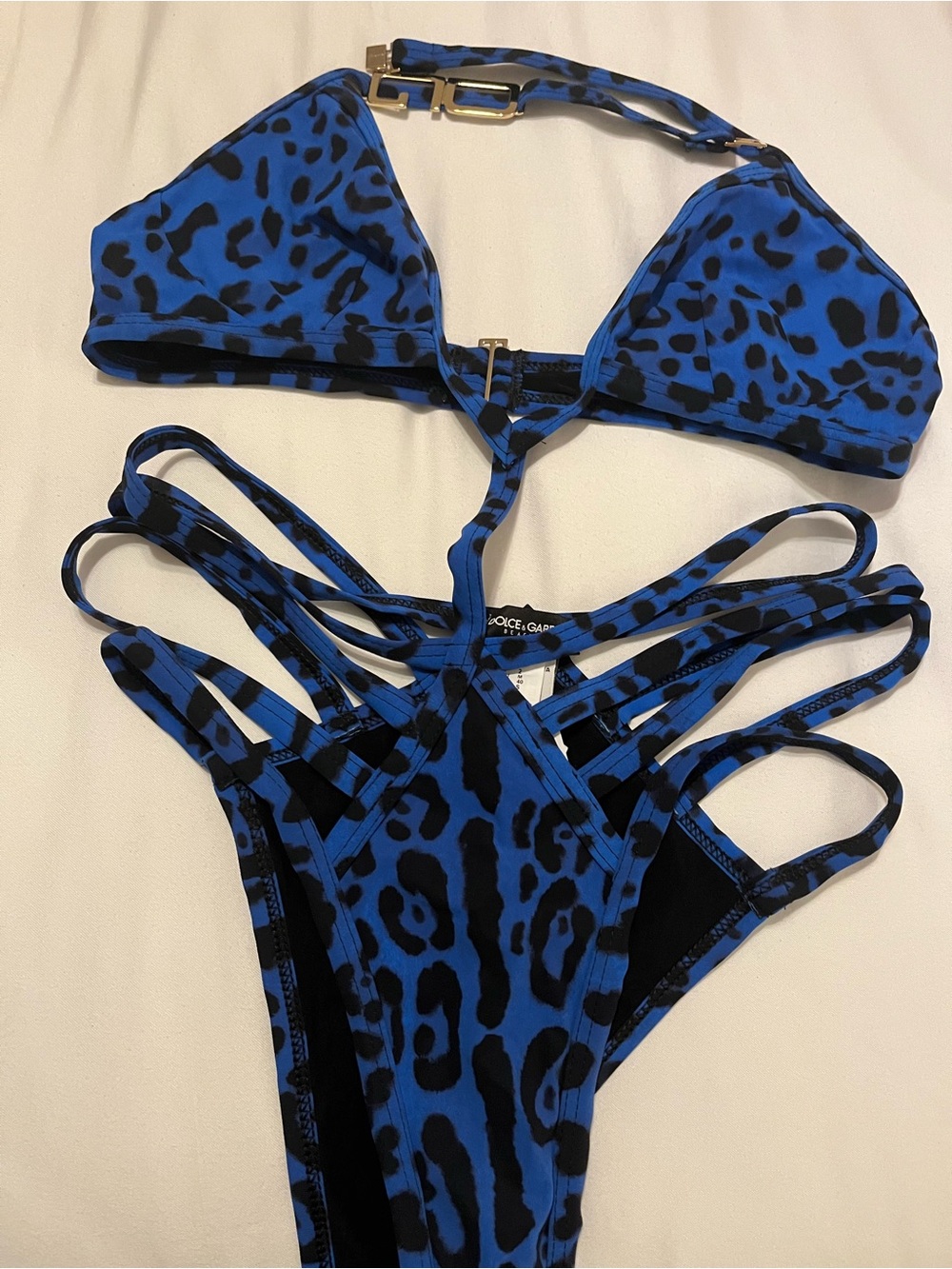 Dolce & Gabbana Electric Blue Leopard-Print Strappy Bikini